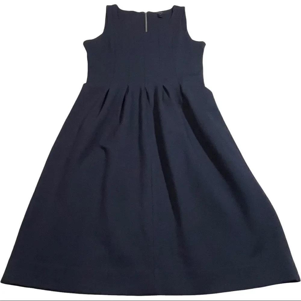 J. Crew Navy Scuba Reverse Pleats Fit & Flare Dress Sz 4